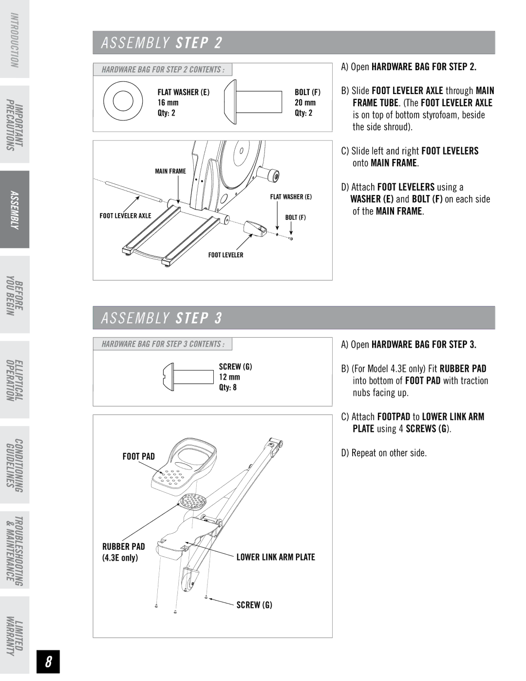 Horizon Fitness 2.3E, 4.3E, 3.3E manual Repeat on other side 