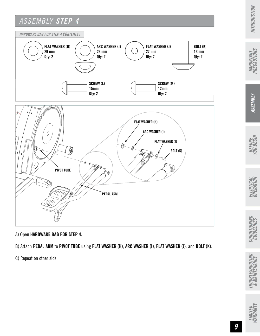 Horizon Fitness 4.3E, 3.3E, 2.3E manual Flat Washer H ARC Washer 