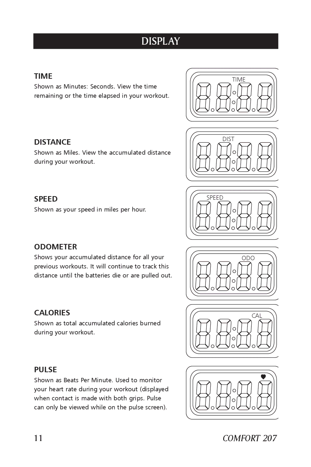 Horizon Fitness 507, 307, 407, 207 manual Display 