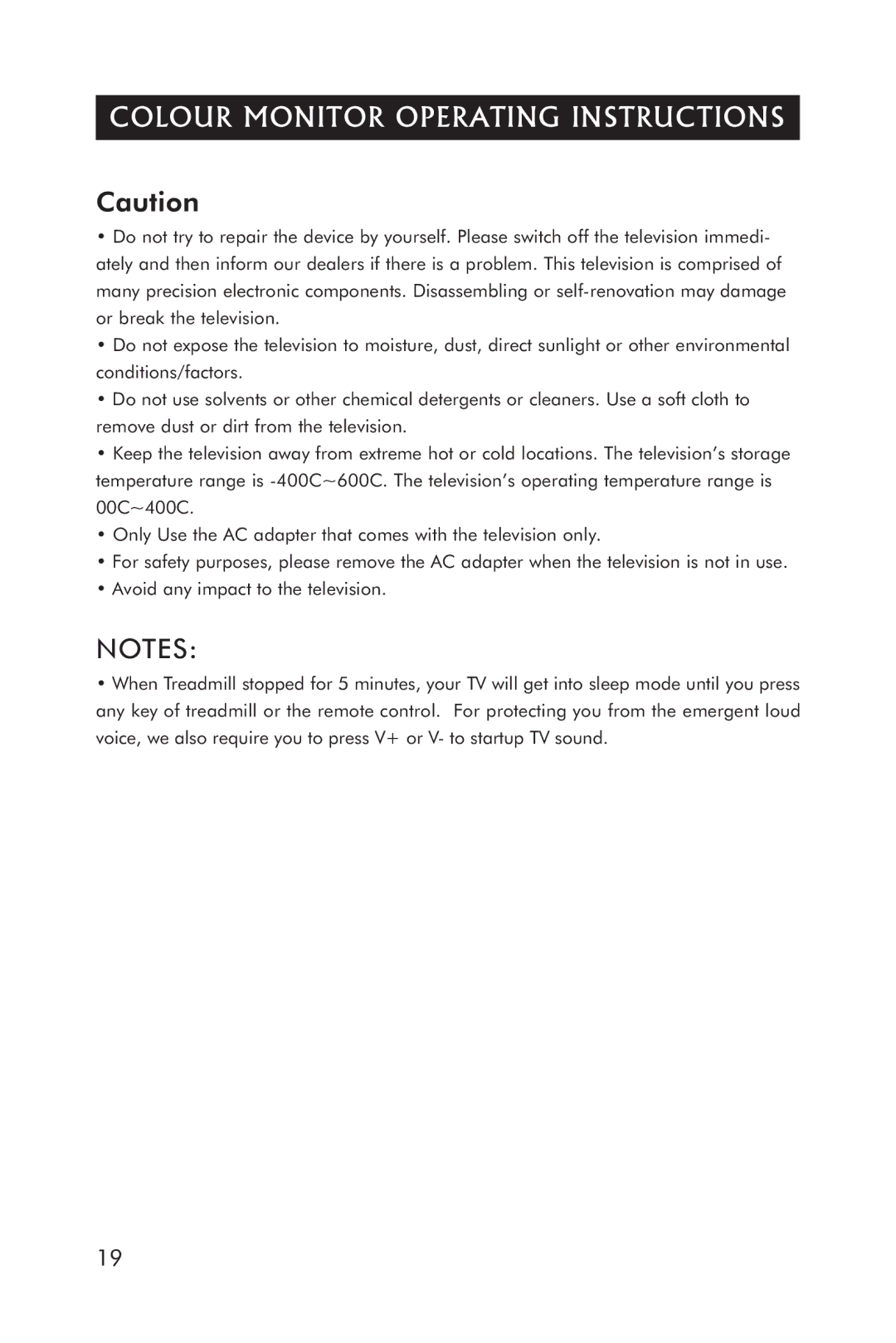 Horizon Fitness 5.1T manual Colour Monitor Operating Instructions 