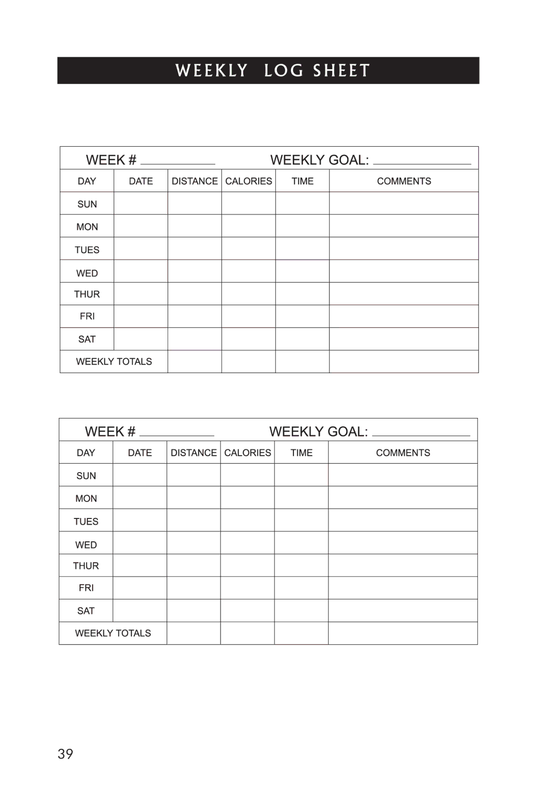 Horizon Fitness 5.1T manual Eekly LOG Sheet 