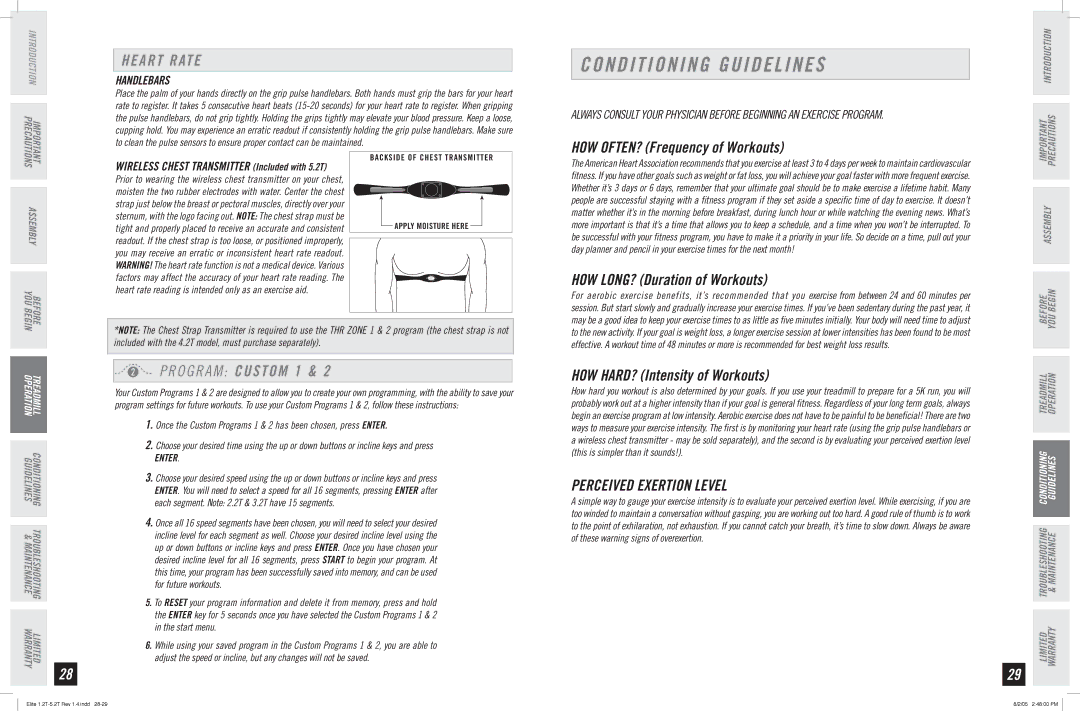 Horizon Fitness 5.2T, 2.2T, 3.2T, 4.2T, 1.2T Conditioning Guidelines, Heart Rate, Perceived Exertion Level, Handlebars, Enter 