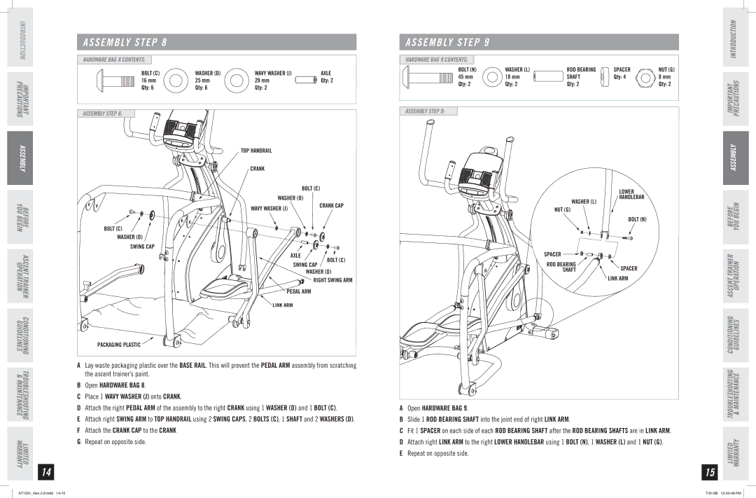 Horizon Fitness AT1501 manual Attach the Crank CAP to the Crank Repeat on opposite side 