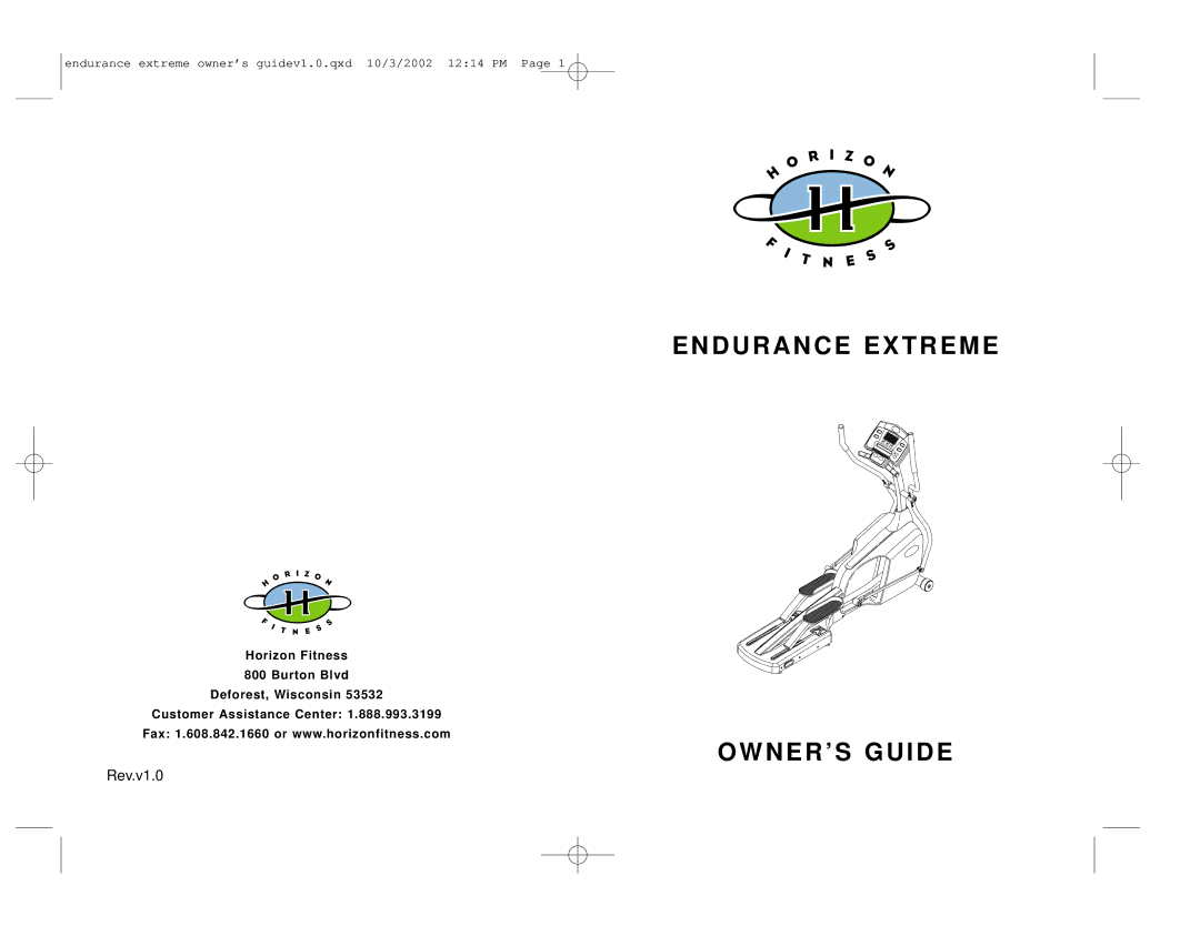 Horizon Fitness Avalon Series manual Endurance Extreme 