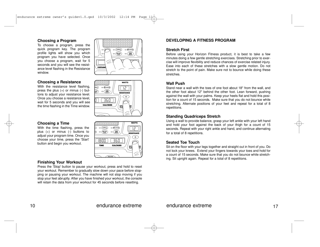 Horizon Fitness Avalon Series manual Developing a Fitness Program 