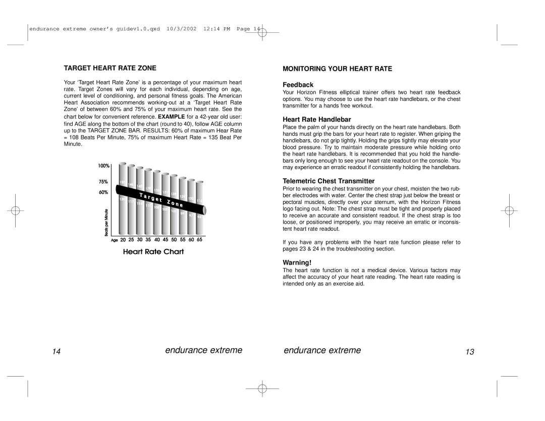 Horizon Fitness Avalon Series manual Target Heart Rate Zone, Monitoring Your Heart Rate, Feedback, Heart Rate Handlebar 