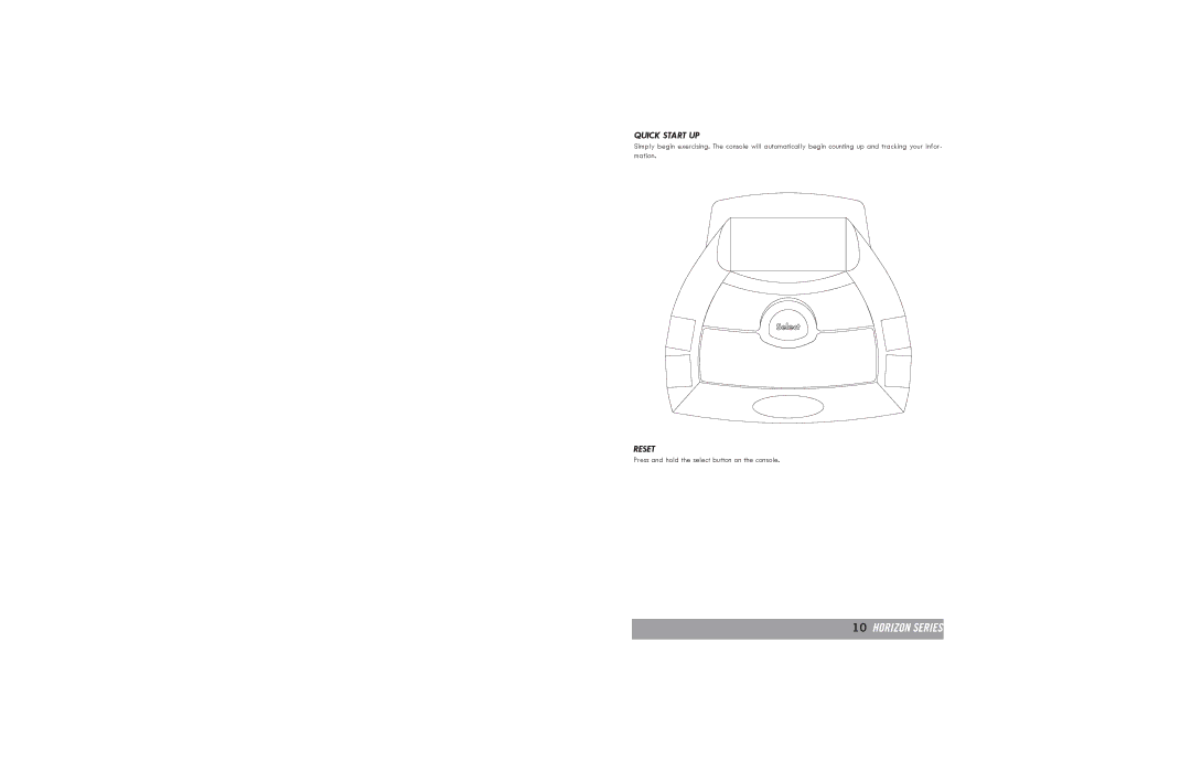 Horizon Fitness B30, B20 manual Quick Start UP, Reset 