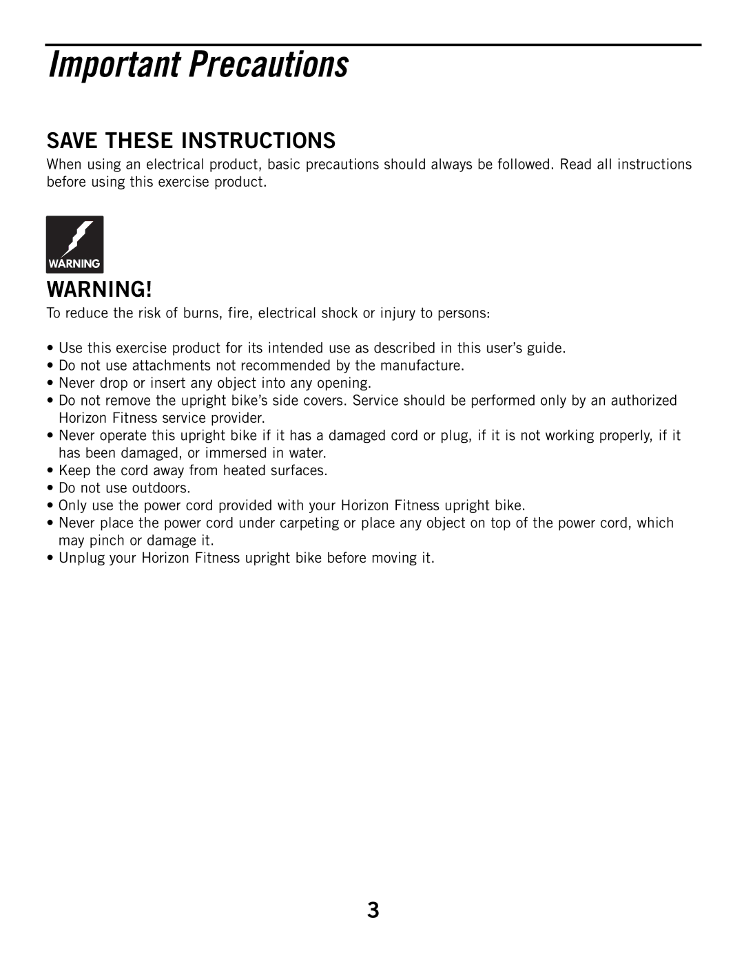 Horizon Fitness B51, B52HR manual Important Precautions 