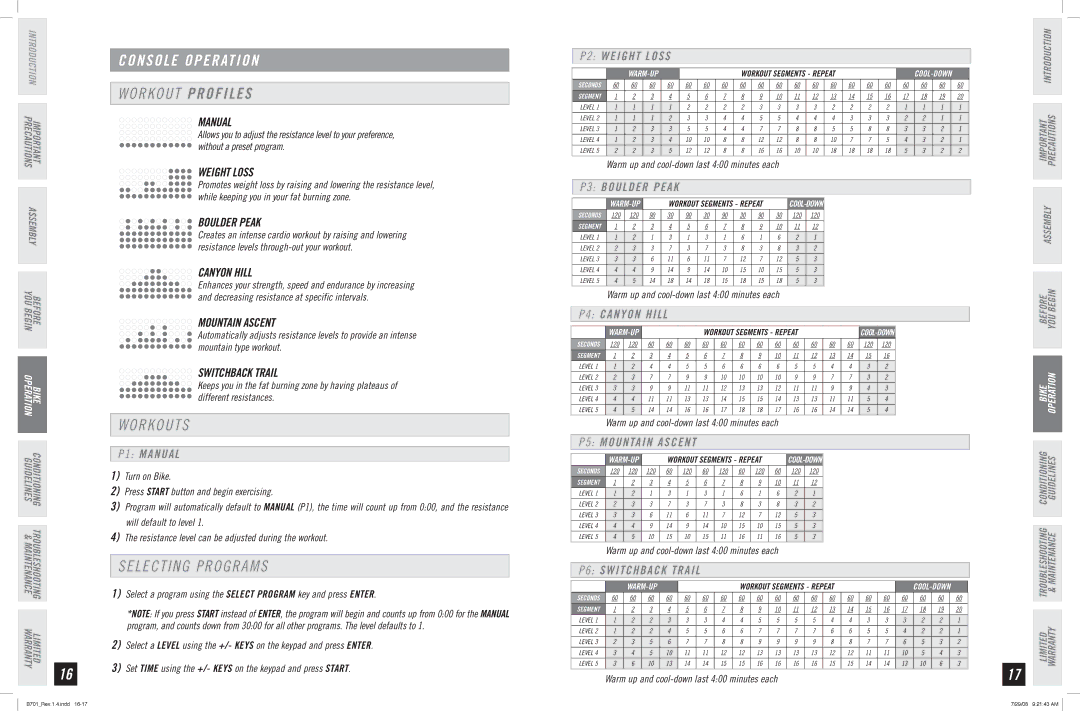 Horizon Fitness B701 manual Console Operation 