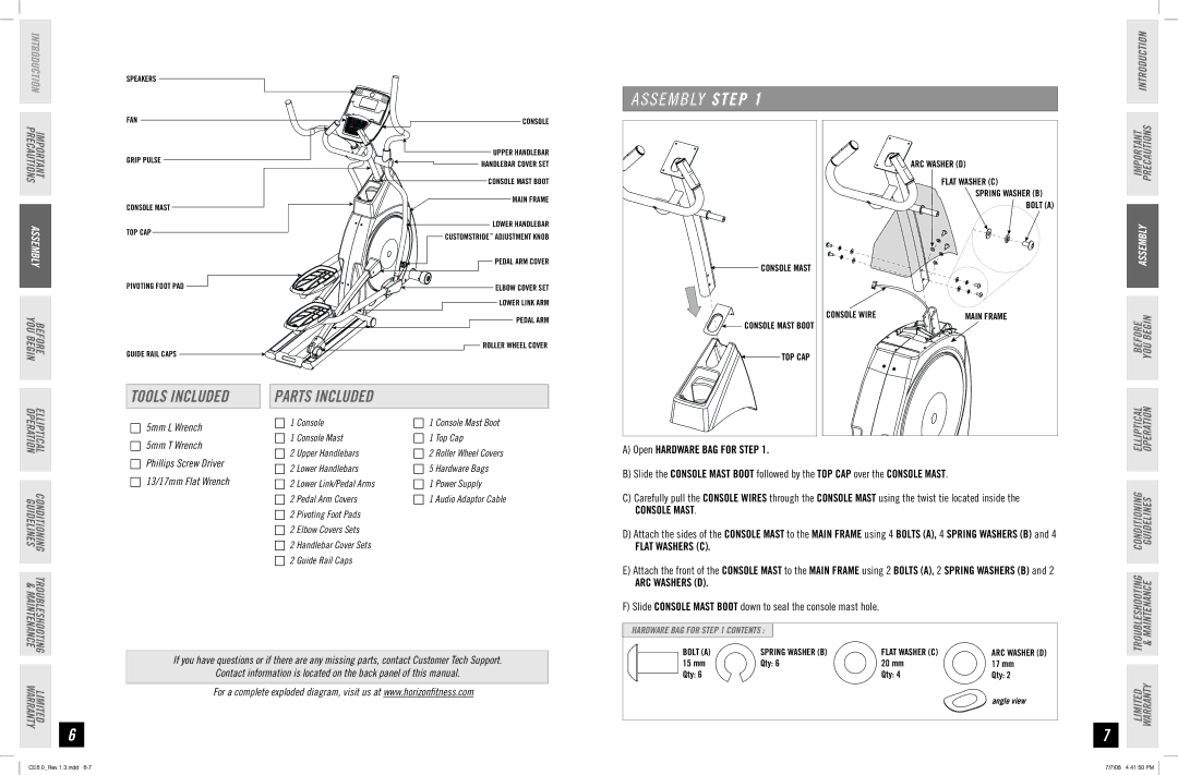 Horizon Fitness CE6.0 manual S E M B LY Step 