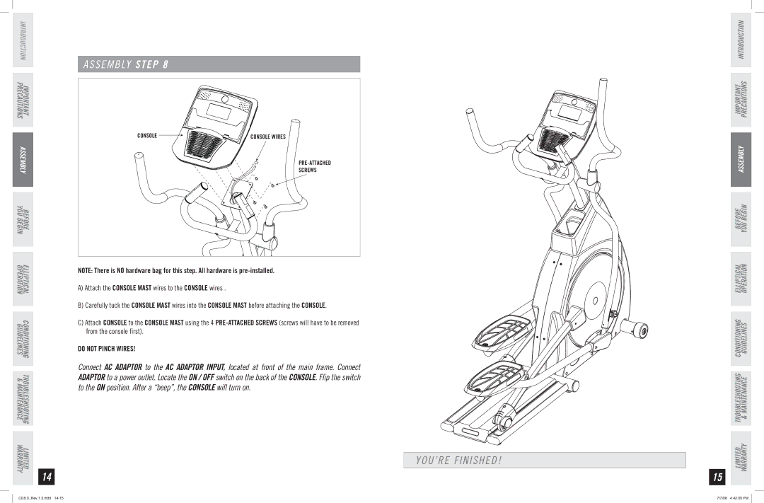 Horizon Fitness CE6.0 manual YOU’RE Finished 