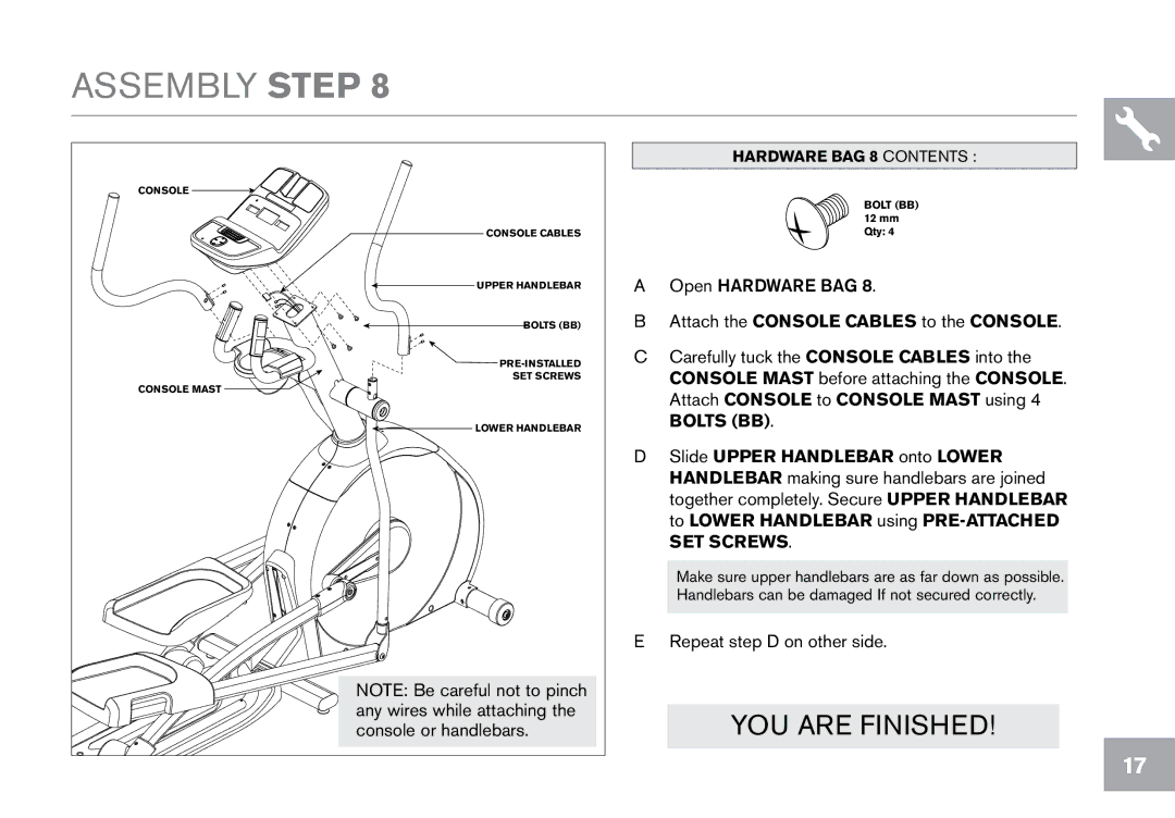 Horizon Fitness CE9.2 owner manual Attach the console cables to the console 