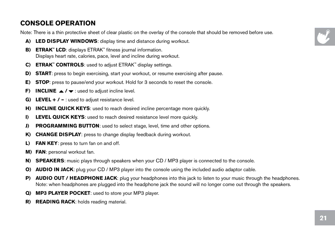 Horizon Fitness CE9.2 owner manual Console Operation 