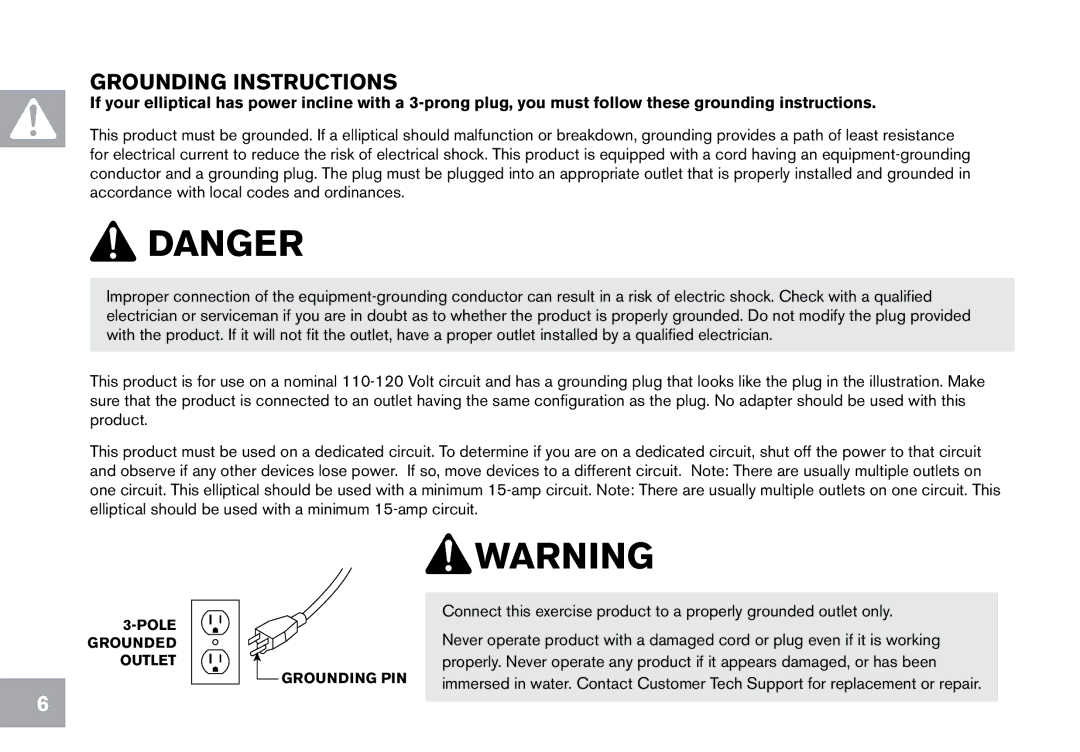 Horizon Fitness CE9.2 owner manual Grounding Instructions 