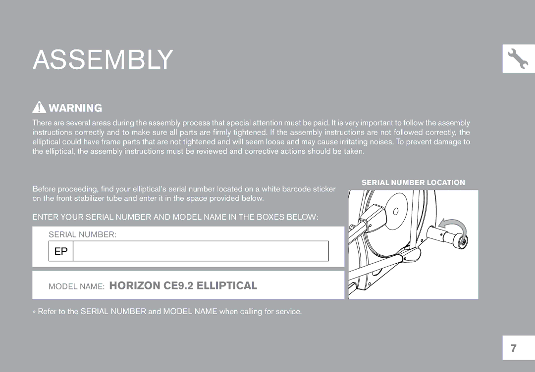 Horizon Fitness CE9.2 owner manual Assembly 