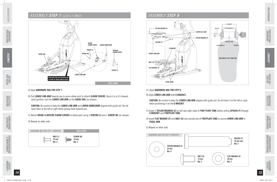 Horizon Fitness CSE 3.5 manual S E M B LY CSE4 only S E M B LY Step, Pedal ARM 