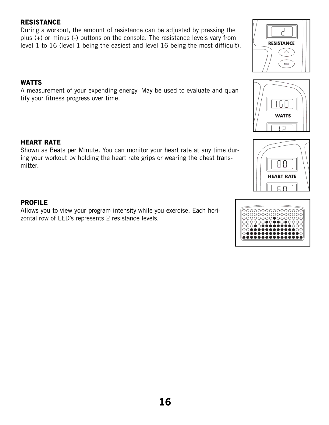 Horizon Fitness CSE2, CSE3HR manual Resistance, Watts, Heart Rate, Profile 