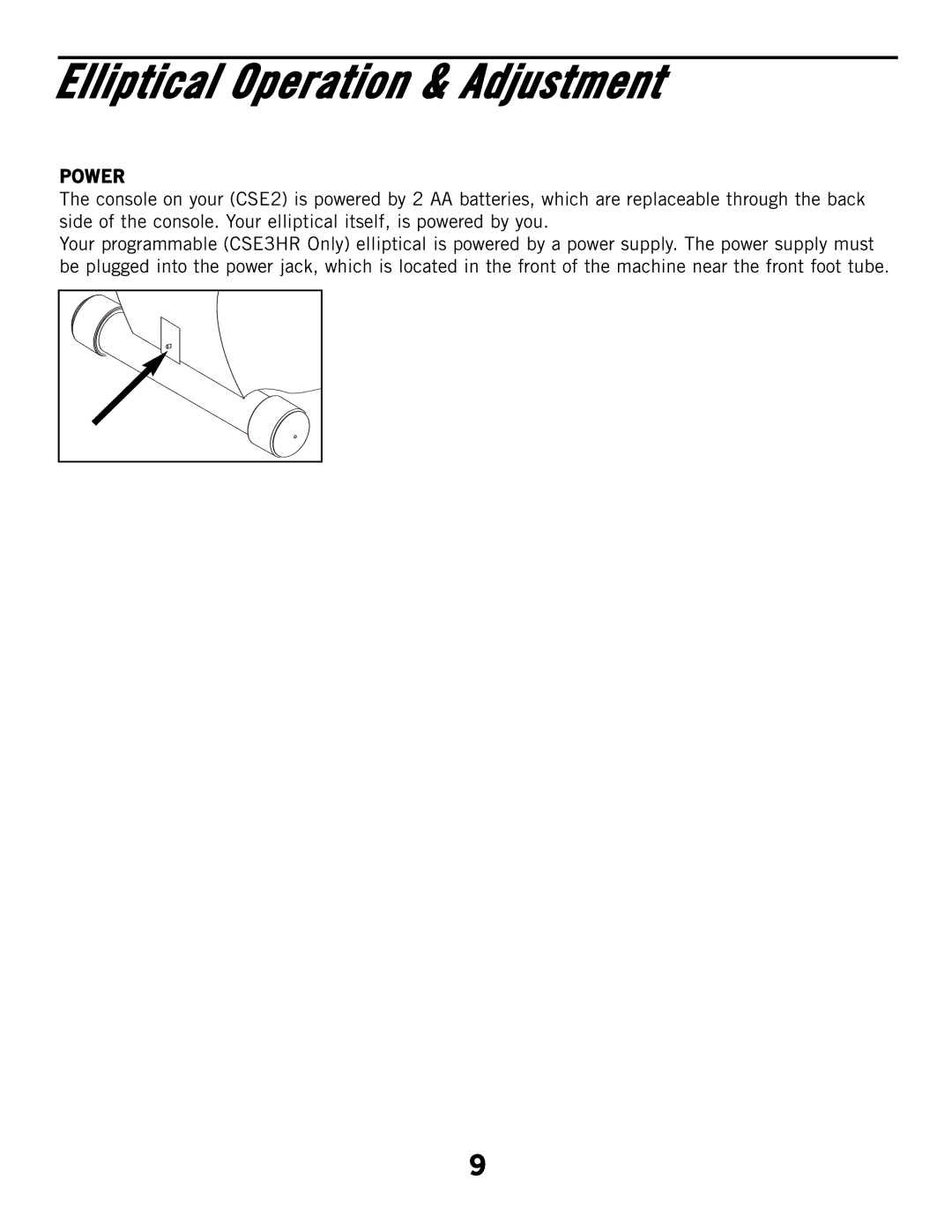 Horizon Fitness CSE3HR, CSE2 manual Elliptical Operation & Adjustment, Power 