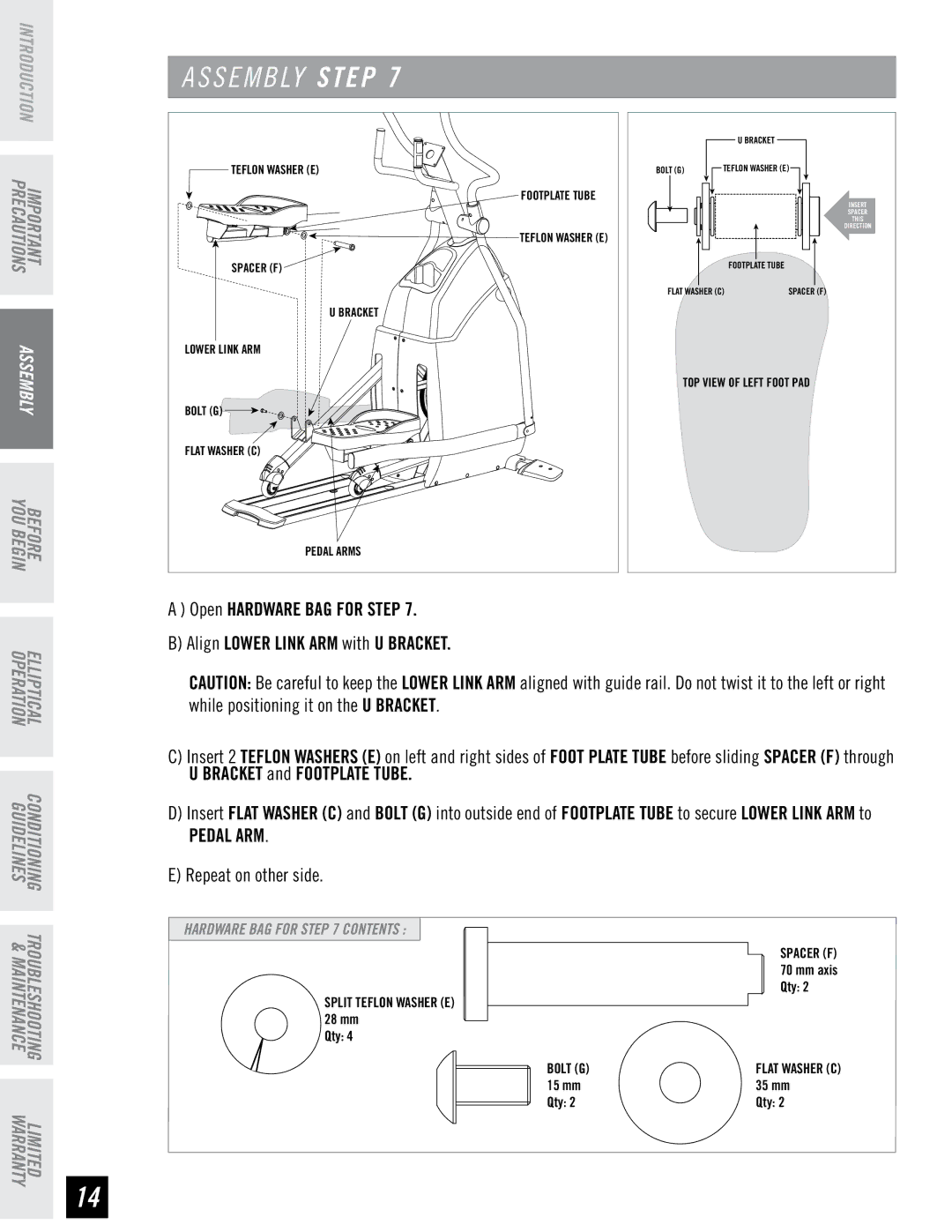 Horizon Fitness CSE3.6, CSE4.6 quick start Pedal ARM 