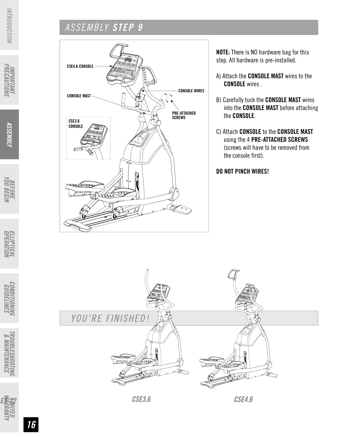 Horizon Fitness CSE3.6, CSE4.6 quick start YOU’RE Finished 