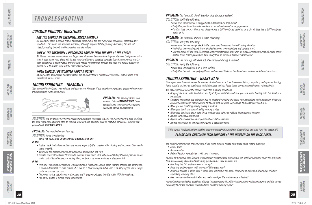 Horizon Fitness CST4.5, CST3.5-4.5 Common Product Questions, Troubleshooting Treadmill, Troubleshooting Heart Rate 