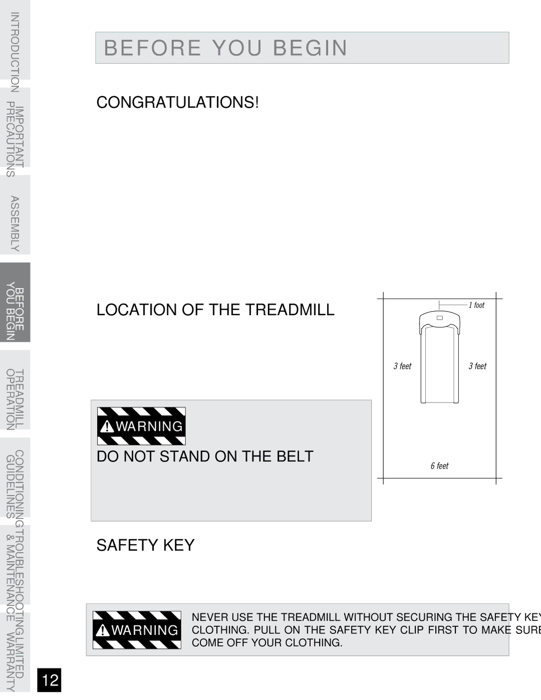 Horizon Fitness CST3.5 manual Before YOU Begin, Location of the Treadmill, Safety KEY 