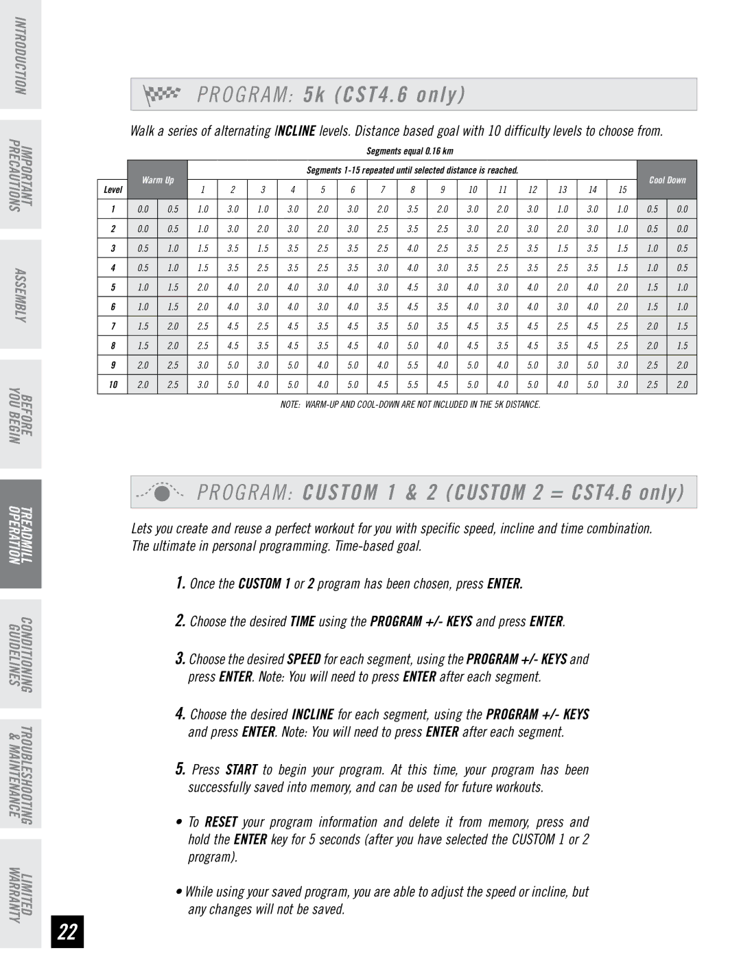 Horizon Fitness CST3.6, CST4.6 quick start O G R a M 5k CST4 only 