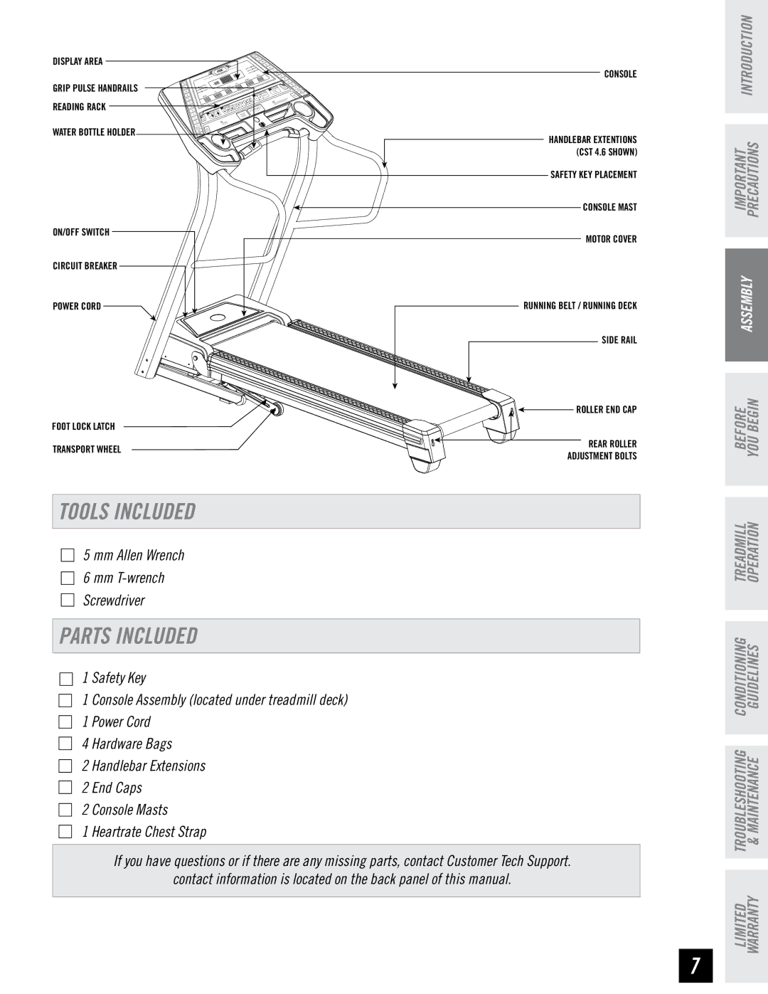 Horizon Fitness CST4.6, CST3.6 quick start Tools Included, Parts Included 