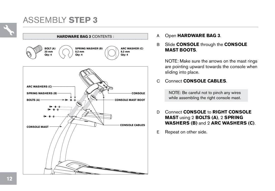 Horizon Fitness CT12.1 owner manual Slide console through the console mast boots 