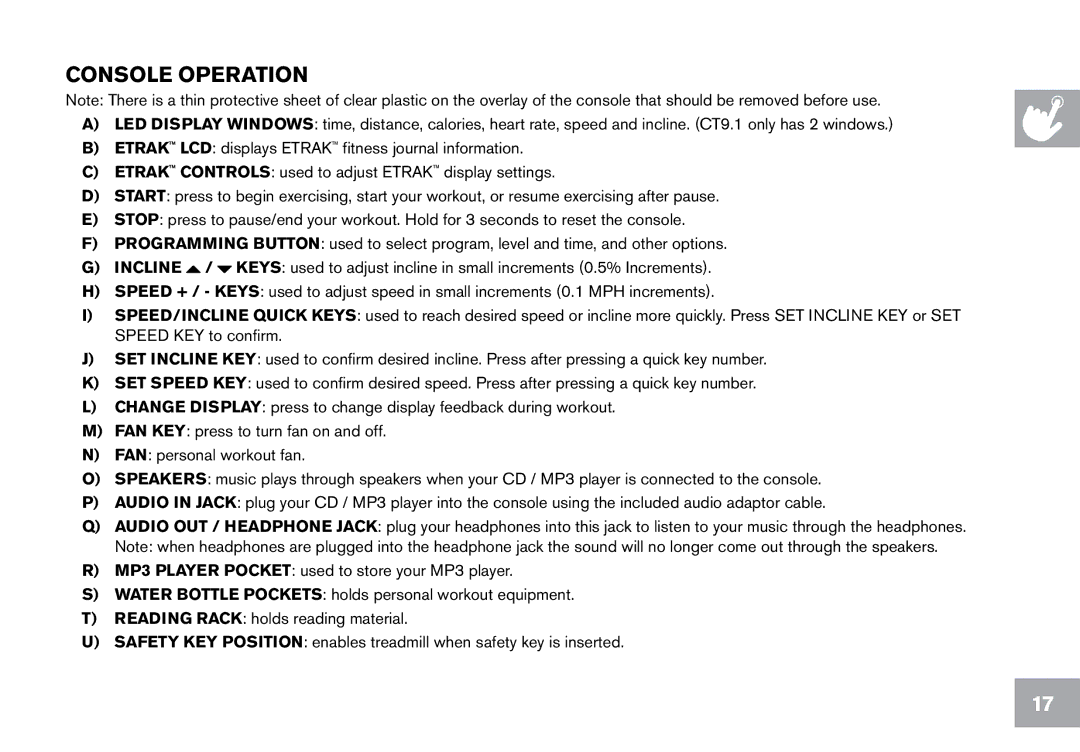 Horizon Fitness CT12.1 owner manual Console Operation 