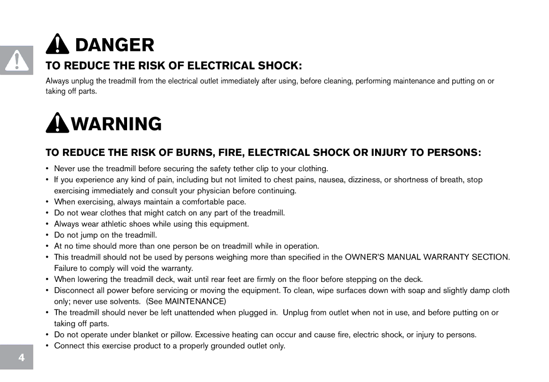 Horizon Fitness CT12.1 owner manual To reduce the risk of electrical shock 