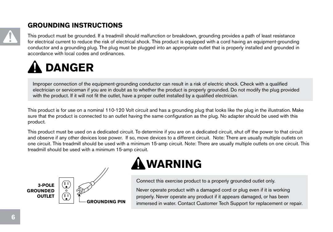 Horizon Fitness CT12.1 owner manual Grounding Instructions 