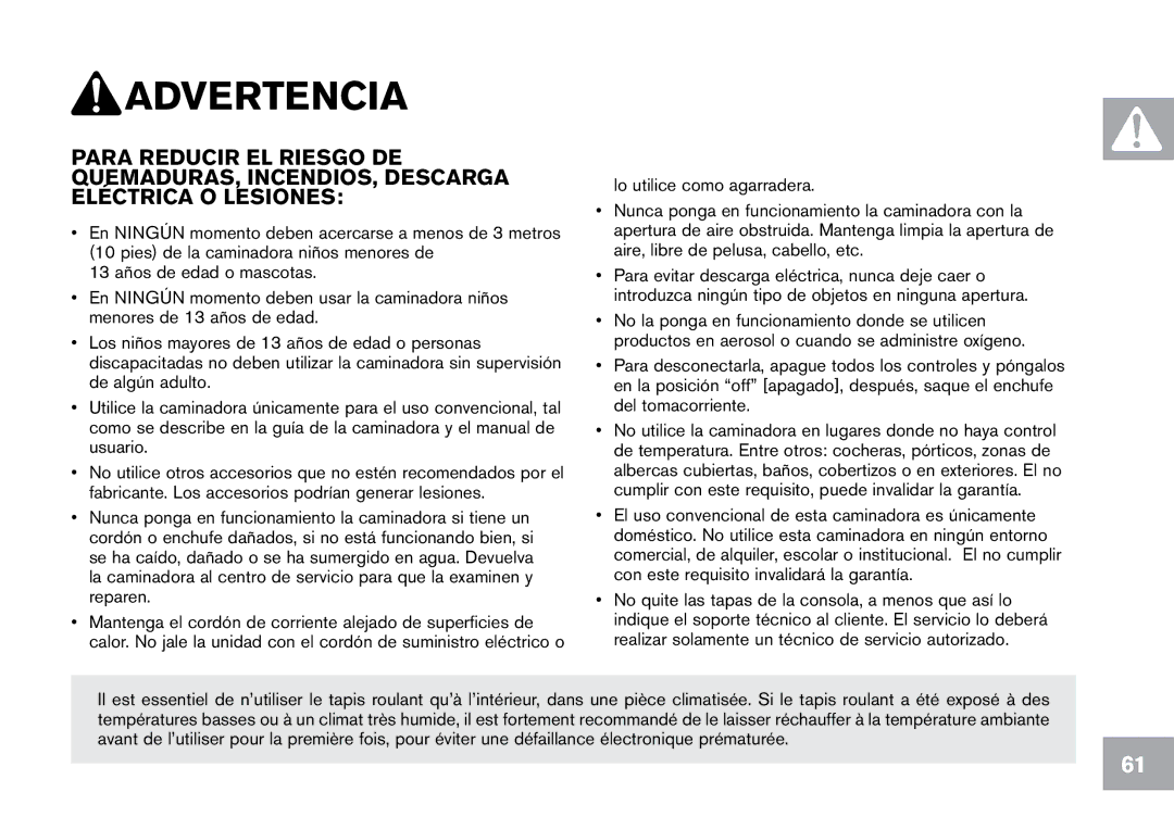 Horizon Fitness CT12.1 owner manual Advertencia 