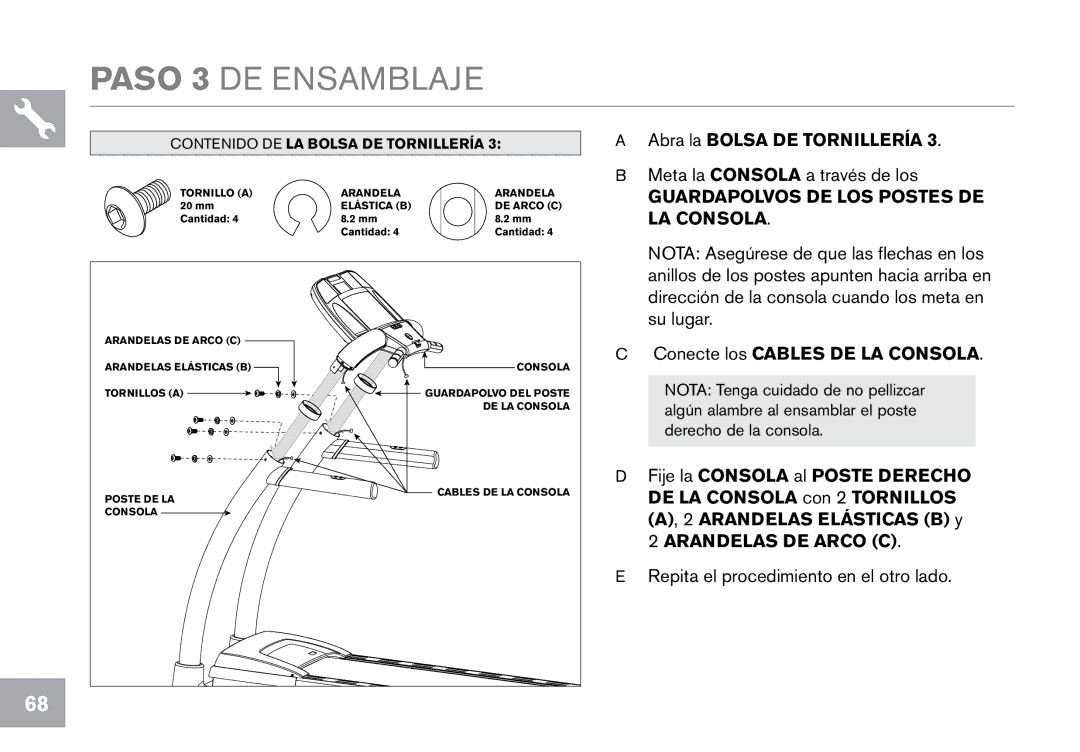 Horizon Fitness CT12.1 owner manual Paso 3 DE Ensamblaje, Guardapolvos DE LOS Postes DE LA Consola 