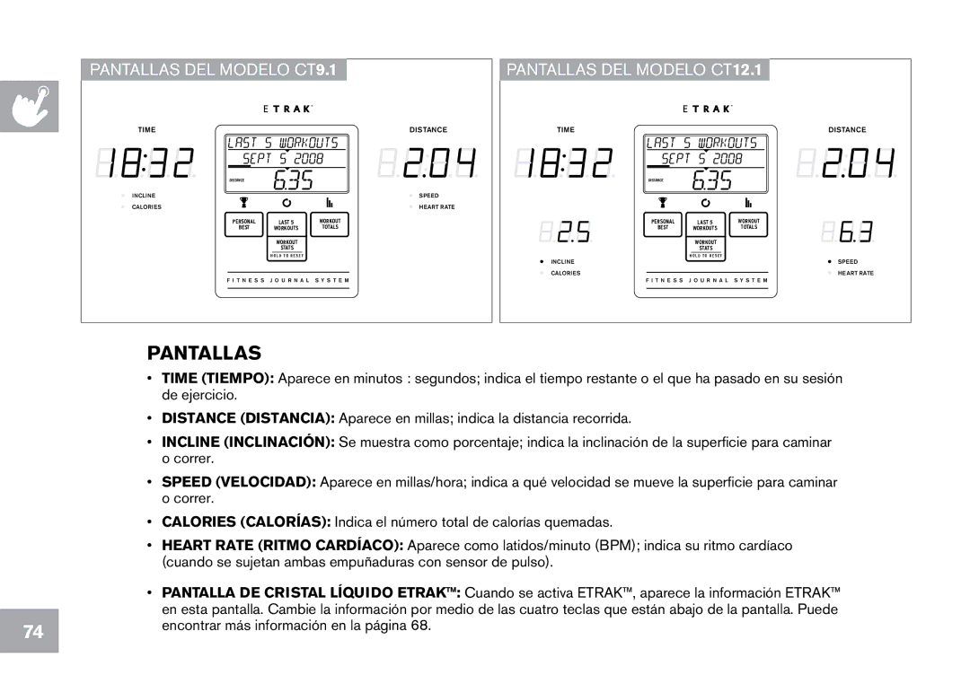 Horizon Fitness CT12.1 owner manual Pantallas DEL Modelo CT9.1 