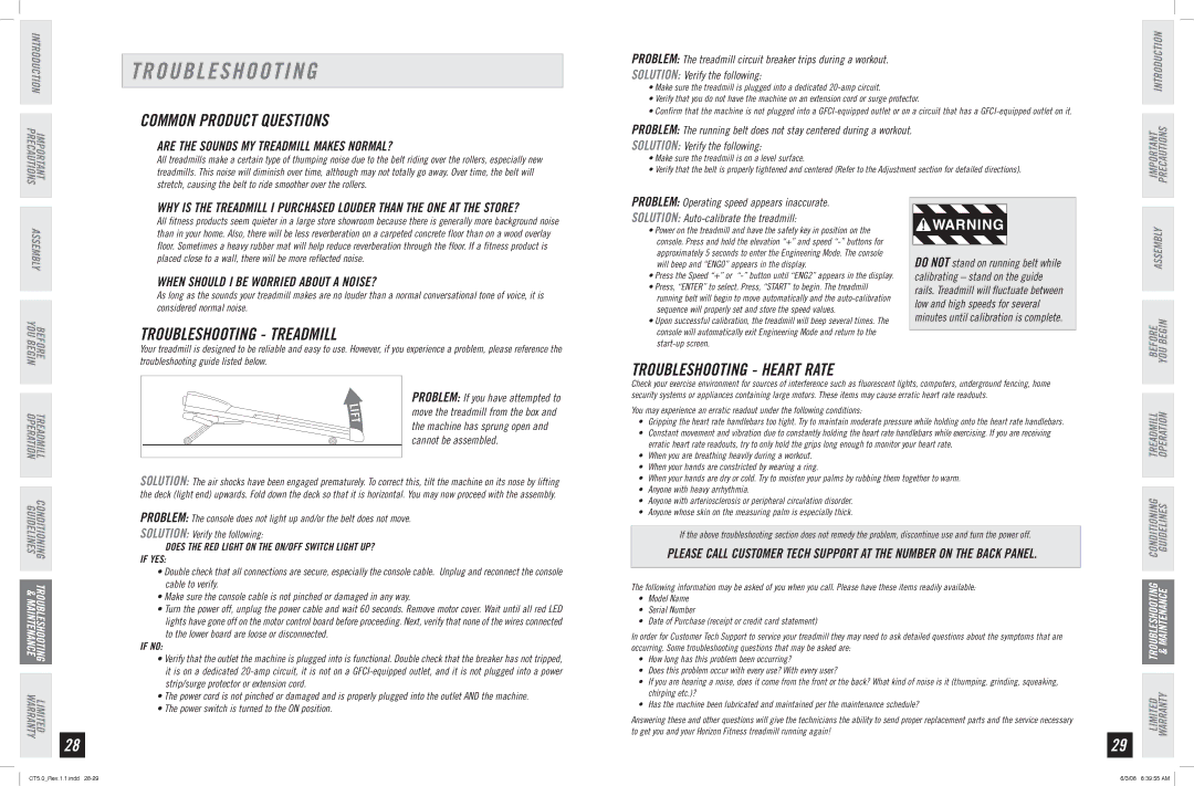 Horizon Fitness CT5.0 manual Common Product Questions, Troubleshooting Treadmill, Troubleshooting Heart Rate 