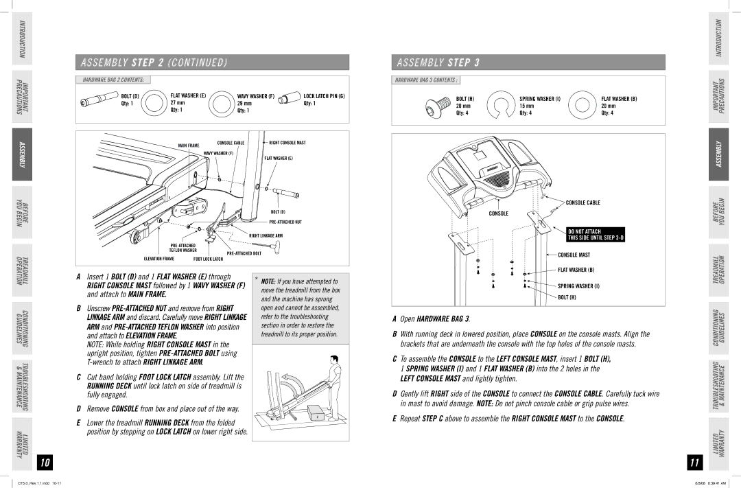 Horizon Fitness CT5.0 manual S E M B Ly C O N T I N U E D, Remove console from box and place out of the way 