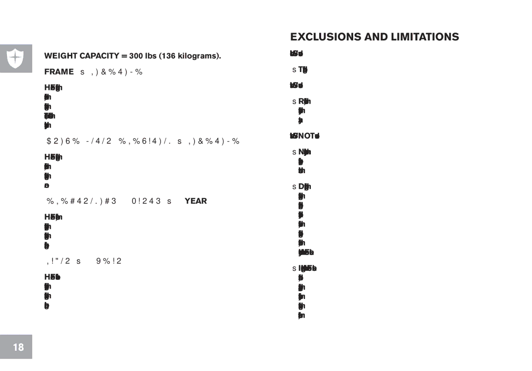 Horizon Fitness CT5.1 owner manual Exclusions and Limitations, Frame Lifetime 