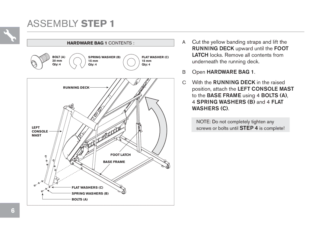 Horizon Fitness CT5.1 owner manual Assembly Step, Hardware BAG 1 Contents 