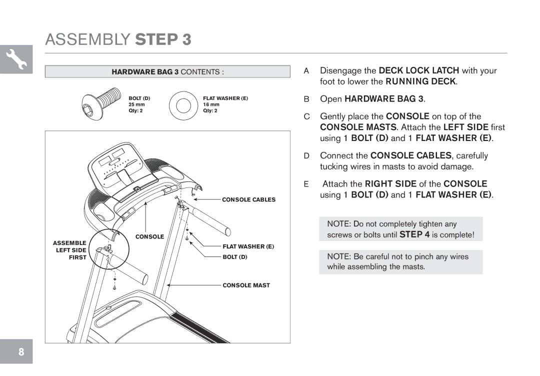 Horizon Fitness CT5.1 owner manual Hardware BAG 3 Contents 