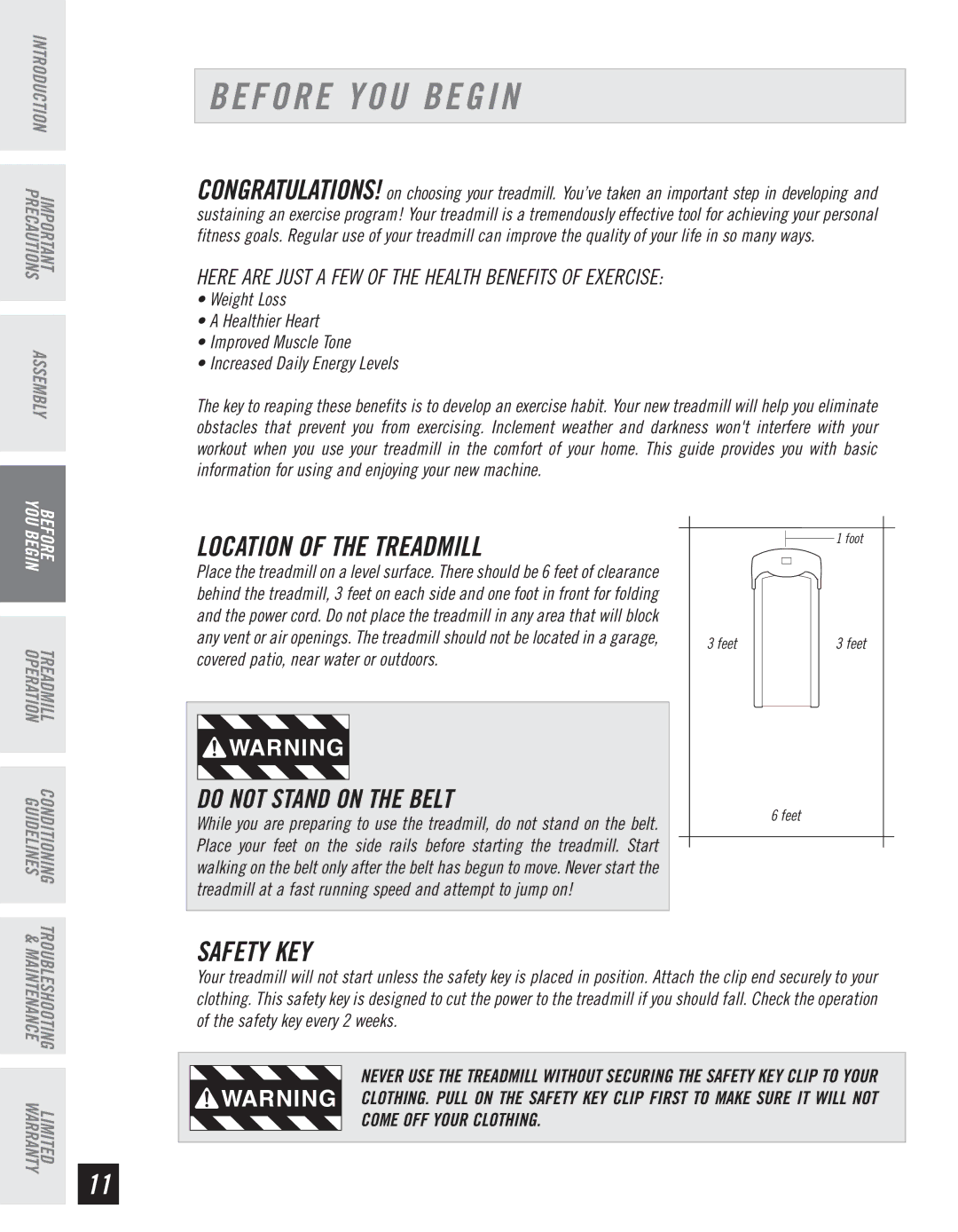 Horizon Fitness CT61 manual Before YOU Begin, Location of the Treadmill, Safety KEY 