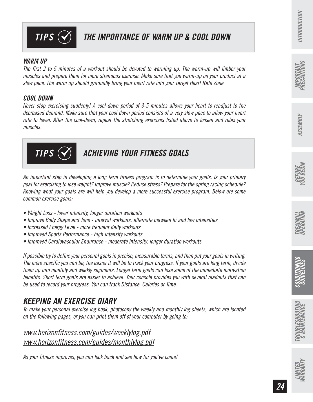 Horizon Fitness CT61 manual P S the Importance of Warm UP & Cool Down, P S Achieving Your Fitness Goals 