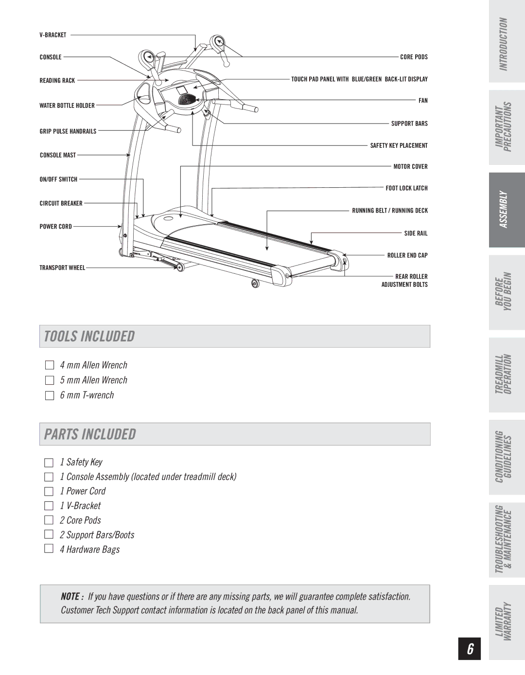 Horizon Fitness CT61 manual Tools Included, Parts Included 