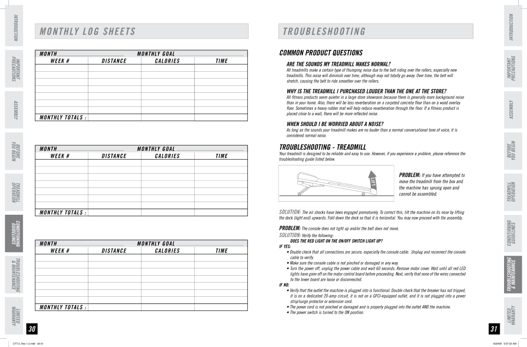 Horizon Fitness CT7.0 manual Common Product Questions, Troubleshooting Treadmill 