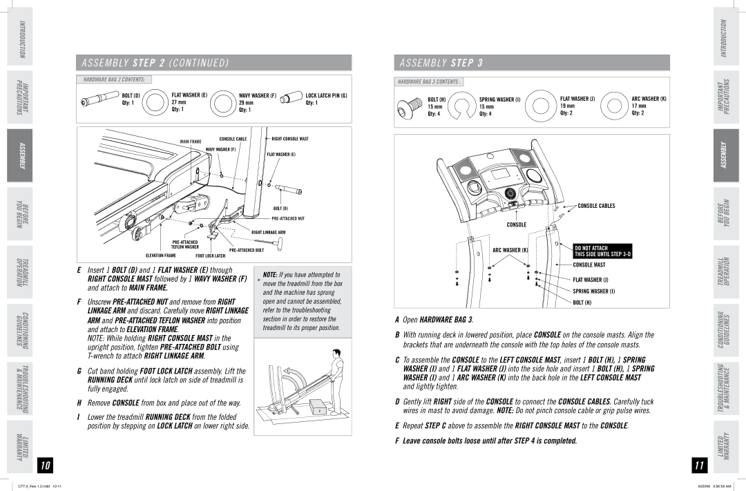 Horizon Fitness CT7.0 manual S E M B Ly C O N T I N U E D, Remove console from box and place out of the way 