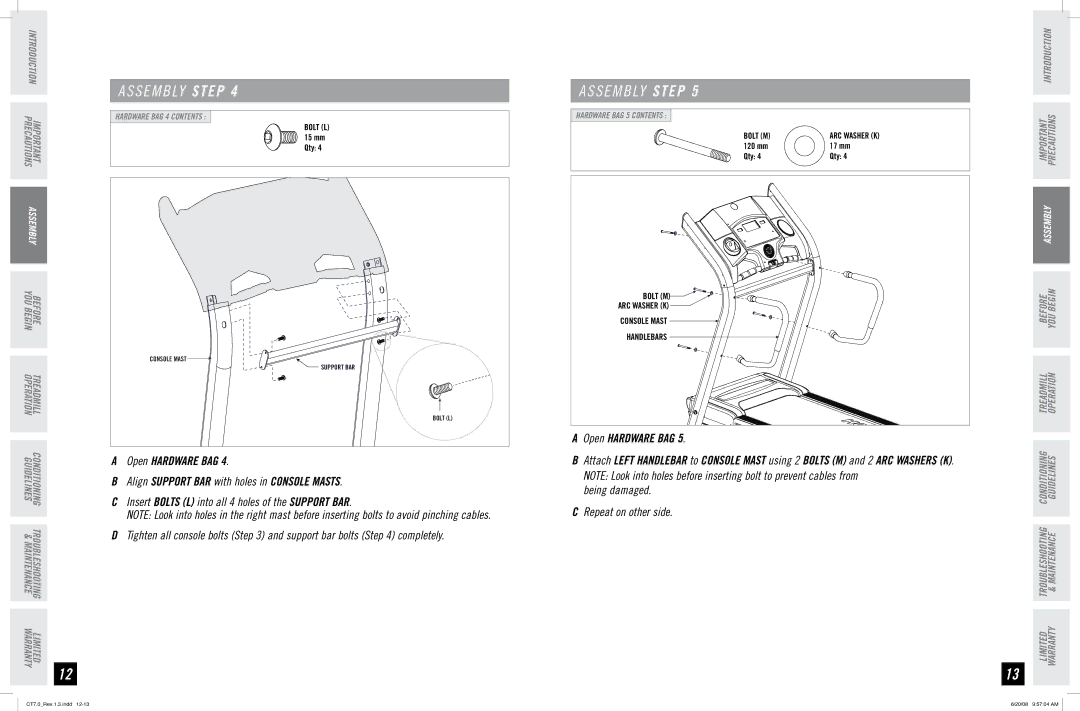 Horizon Fitness CT7.0 manual Being damaged Repeat on other side 