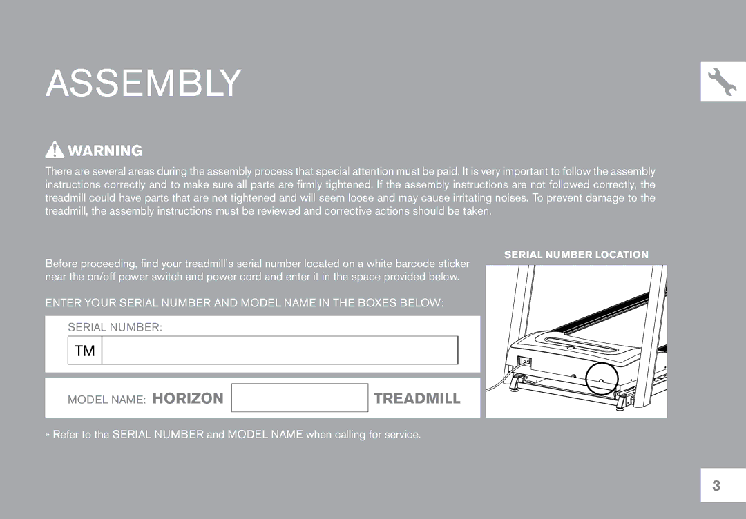 Horizon Fitness T203, CT7.1 owner manual Assembly 