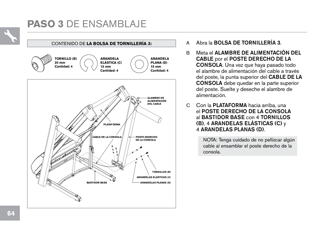 Horizon Fitness CT7.1, T203 owner manual Paso 3 DE Ensamblaje 