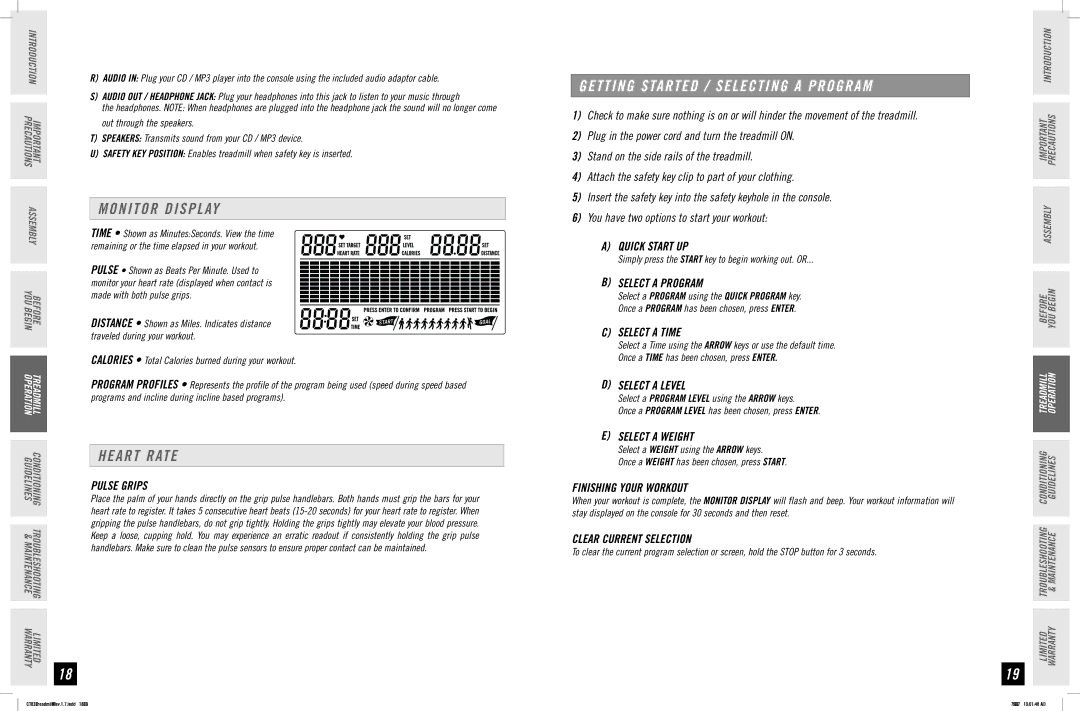 Horizon Fitness CT83 manual Monitor Display, Heart Rate 