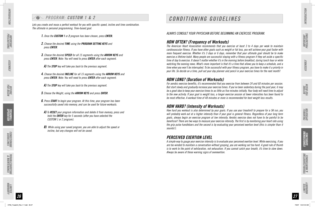 Horizon Fitness CT83 manual Conditioning Guidelines, Perceived Exertion Level 